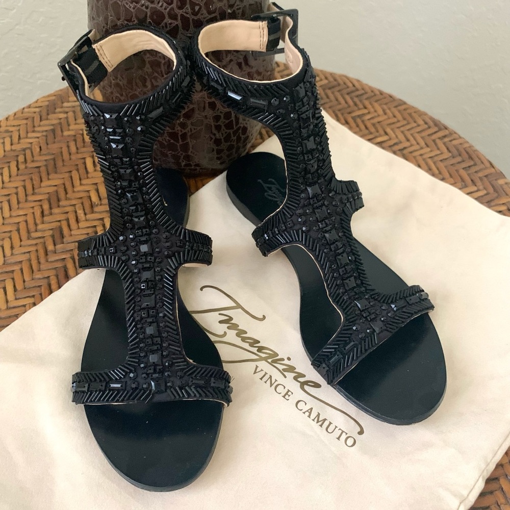 Black Vince Camuto Black beaded Gladiator Sandal - Picture 2 of 10
